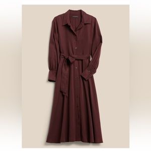 Banana Republic Factory Belted Tensel Button Down Midi Dress - Burgundy